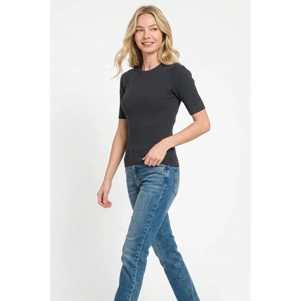 Zenana Viscose Ribbed Round Neck‎ Sweater - Medium